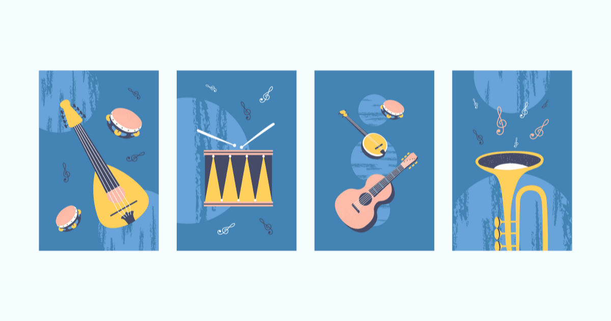 An illustrated drawing of musical instruments